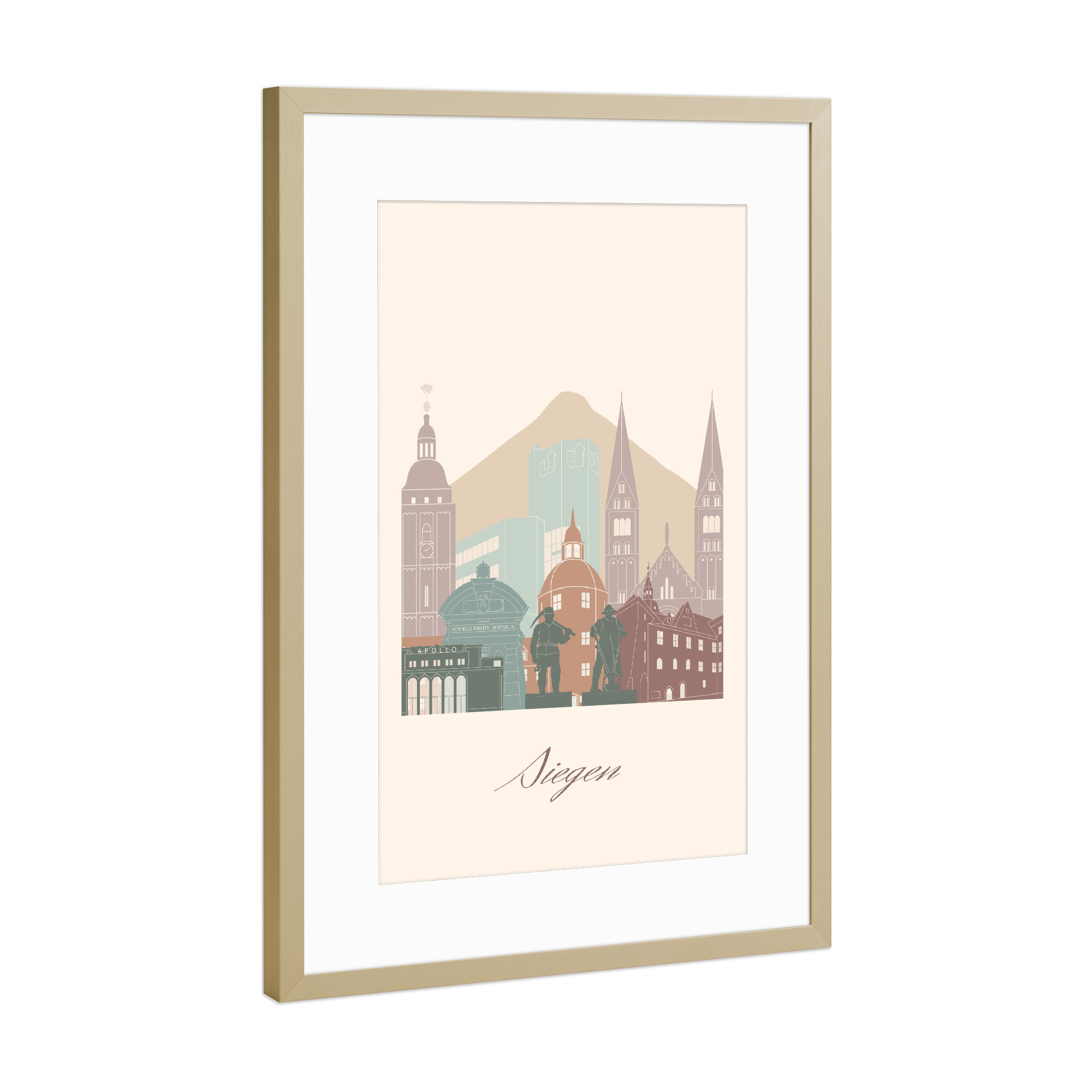 Poster mit Rahmen Gold "Siegen skyline sage green style" artboxONE - Städte,Reise,Architektur,Kartografie