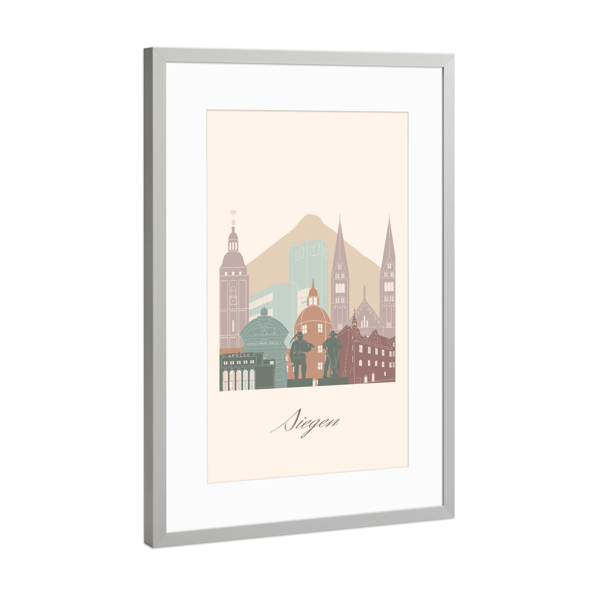 Poster mit Rahmen Silber "Siegen skyline sage green style" artboxONE - Städte,Reise,Architektur,Kartografie