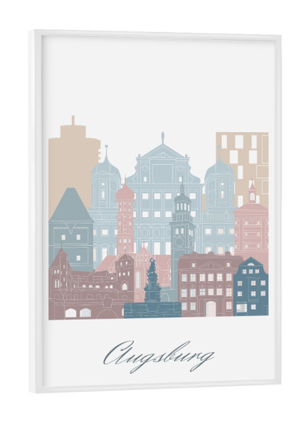 Poster mit weißem Rahmen "Augsburg Skyline Erdtöne Stil" artboxONE - Städte,Reise,Architektur,Kartografie
