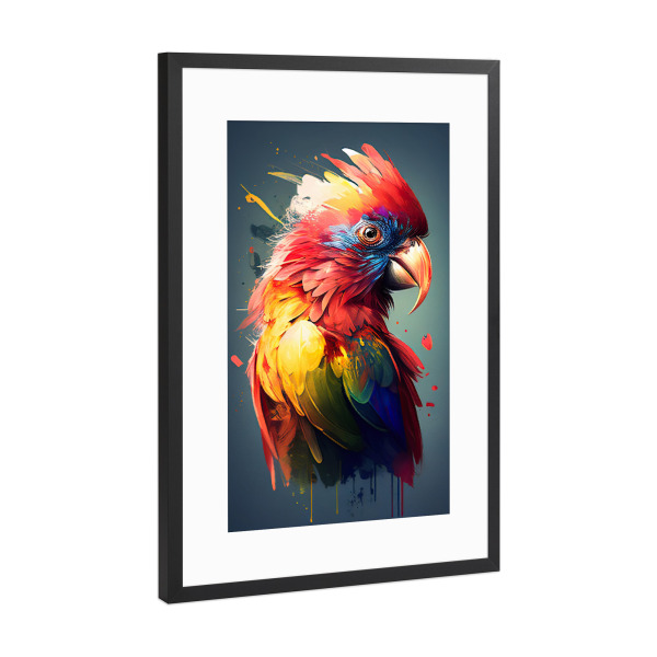 Poster mit Rahmen Schwarz (Metallic) "Papagei-Porträtmalerei" artboxONE - Tiere