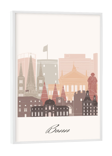 Poster mit weißem Rahmen "Bonner Skyline in Terrakotta" artboxONE - Städte,Reise,Architektur,Kartografie
