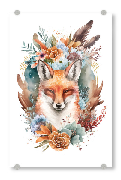Acrylglasbild "Süßer Fuchs mit Blumen" artboxONE - Floral,Tiere
