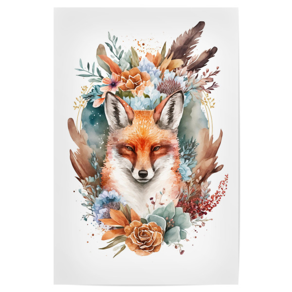 Poster 30x20 cm "Süßer Fuchs mit Blumen" artboxONE - Floral,Tiere