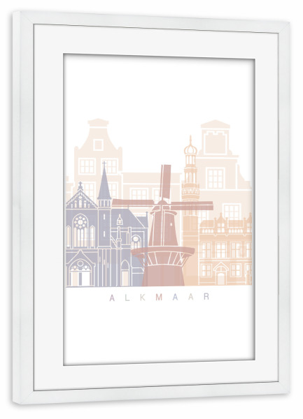 Poster mit Rahmen weiß "ALKMAAR SKYLINE PASTELL" artboxONE - Städte
