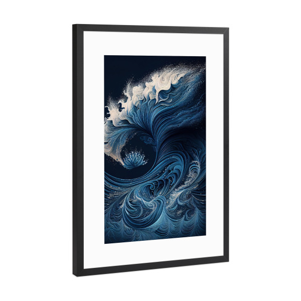 Poster mit Rahmen Schwarz (Metallic) "Blaue Ozeanwellenmalerei" artboxONE - Natur,Abstrakt,Reise / Strand und Meer