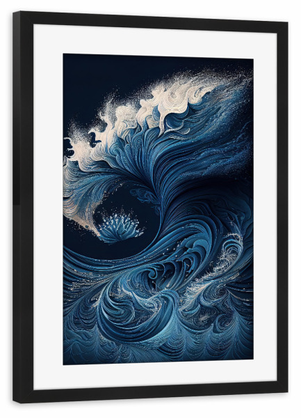 Poster mit Rahmen schwarz "Blaue Ozeanwellenmalerei" artboxONE - Natur,Abstrakt,Reise / Strand und Meer