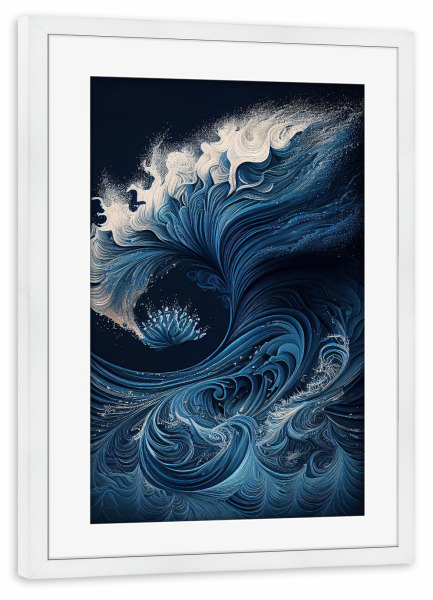 Poster mit Rahmen weiß "Blaue Ozeanwellenmalerei" artboxONE - Natur,Abstrakt,Reise / Strand und Meer