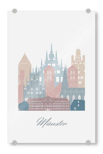 Acrylglasbild "Skyline von Münster in Erdtönen" artboxONE - Städte,Reise,Architektur,Kartografie