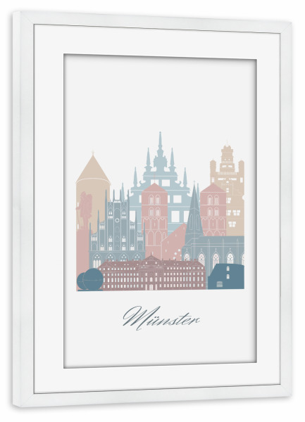 Poster mit Rahmen weiß "Skyline von Münster in Erdtönen" artboxONE - Städte,Reise,Architektur,Kartografie