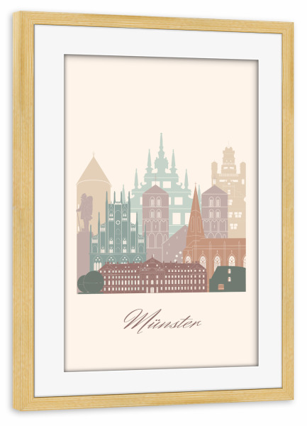 Poster mit Rahmen kiefer "Münster Skyline in salbeigrün" artboxONE - Städte,Reise,Architektur,Kartografie