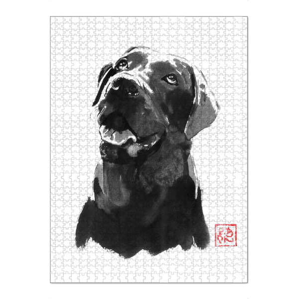 Puzzle Ravensburger "Großer schwarzer Hund" artboxONE - Tiere,Schwarzweiß - Hund,Sumie,Japan - Bild hund
