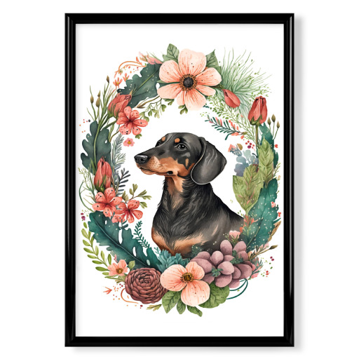 Dachshund with flowers