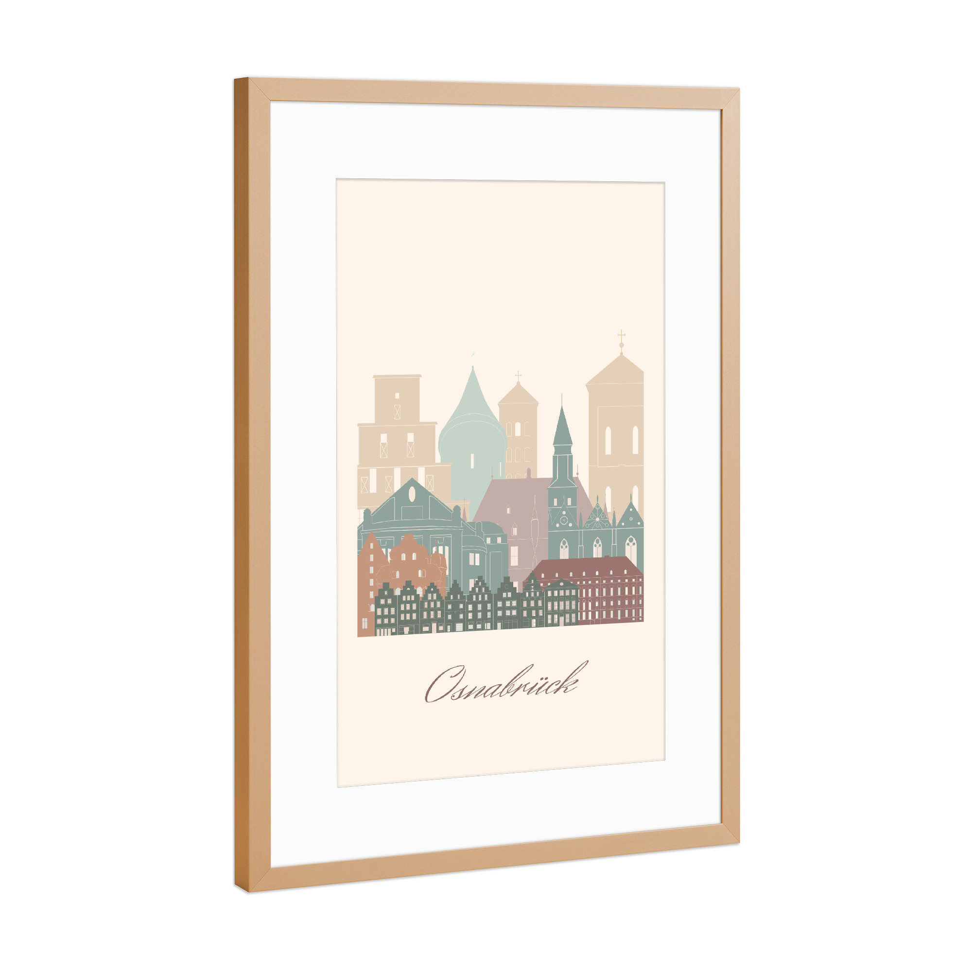 Poster mit Rahmen Kupfer "Osnabrücker Skyline Salbeigrün" artboxONE - Städte,Reise,Architektur,Kartografie