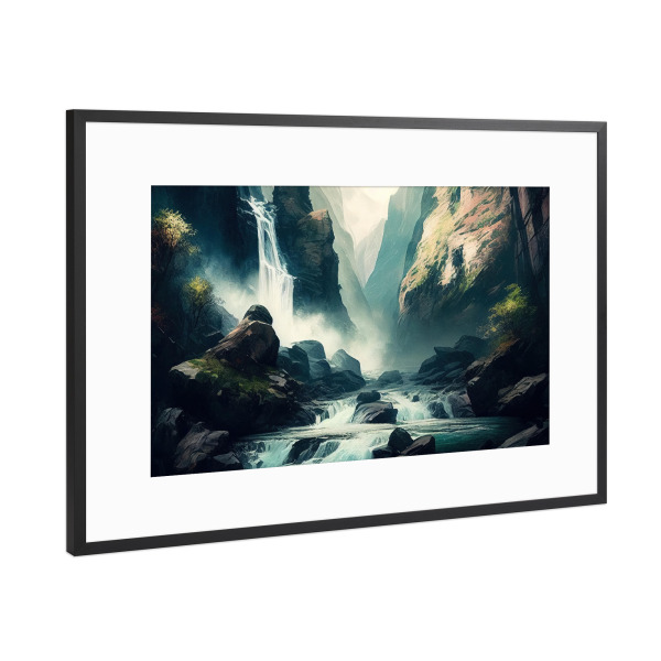Poster mit Rahmen Schwarz (Metallic) "Gemälde einer massiven Kaskade" artboxONE - Natur,Reise