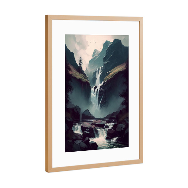 Poster mit Rahmen Kupfer "Dunkles Wasserfalltal" artboxONE - Natur
