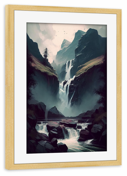 Poster mit Rahmen kiefer "Dunkles Wasserfalltal" artboxONE - Natur