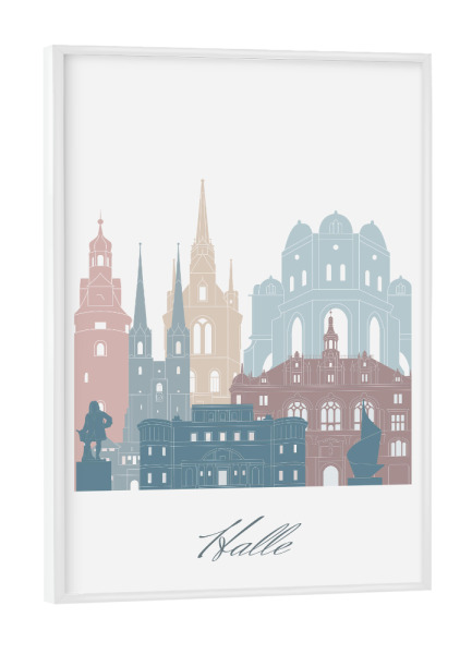 Poster mit weißem Rahmen "Skyline von Halle in Erdtönen" artboxONE - Städte,Reise,Architektur,Kartografie