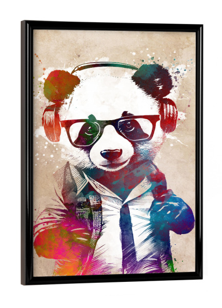 Poster mit schwarzem Rahmen "Panda-Hipster" artboxONE - Tiere - Panda,Bär,Wildes tier,Tiere,Hipster,Grafik,Illustration,Design,Kunst,Musik