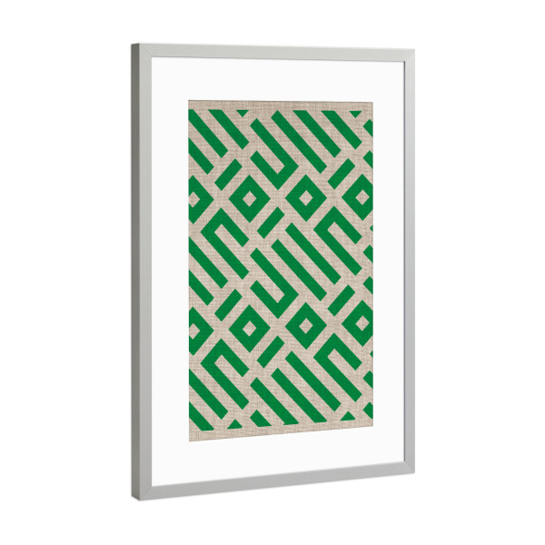 Poster mit Rahmen Silber "IBIZA linen GREEN" artboxONE - Abstrakt - Japandi,Modern,Art,Ibiza,Kunstdruck,Vacation,Geschenk,Einrichtung,Pattern