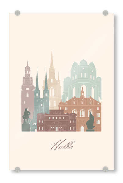 Acrylglasbild "Halle-Skyline im Salbeigrün-Stil" artboxONE - Städte,Reise,Architektur,Kartografie