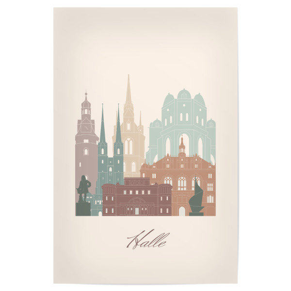 Poster 30x20 cm "Halle-Skyline im Salbeigrün-Stil" artboxONE - Städte,Reise,Architektur,Kartografie