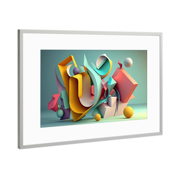 Poster mit Rahmen Silber "Türkise abstrakte Geometrien" artboxONE - Abstrakt,Geometrie