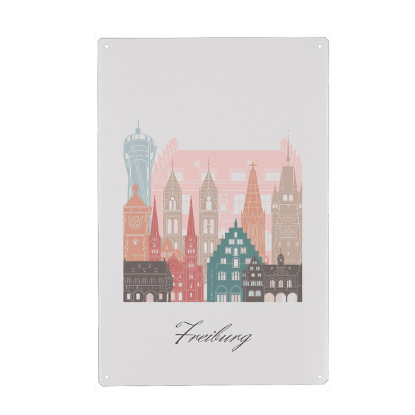 Metall Poster "Freiburger Skyline im Pastellstil" artboxONE - Städte,Reise,Architektur,Kartografie