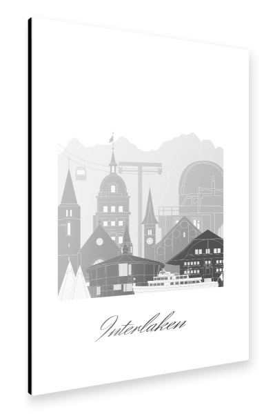 Alu-Dibond "Skyline von Interlaken sw" 30x20 cm artboxONE