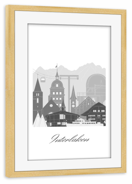 Poster mit Rahmen kiefer "Skyline von Interlaken sw" artboxONE - Städte,Reise,Architektur,Kartografie