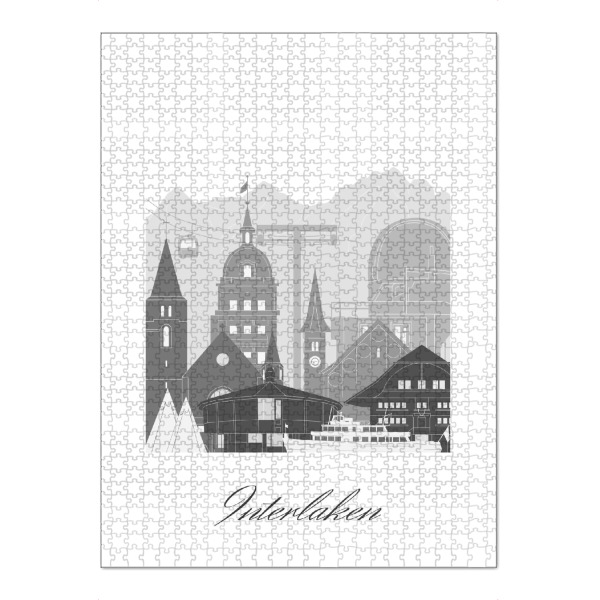 Puzzle Ravensburger "Skyline von Interlaken sw" artboxONE - Städte,Reise,Architektur,Kartografie