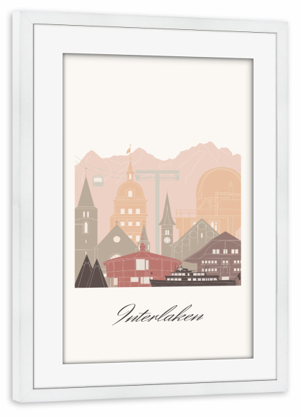 Poster mit Rahmen weiß "Interlaken Skyline Terrakotta" artboxONE - Städte,Reise,Architektur,Kartografie