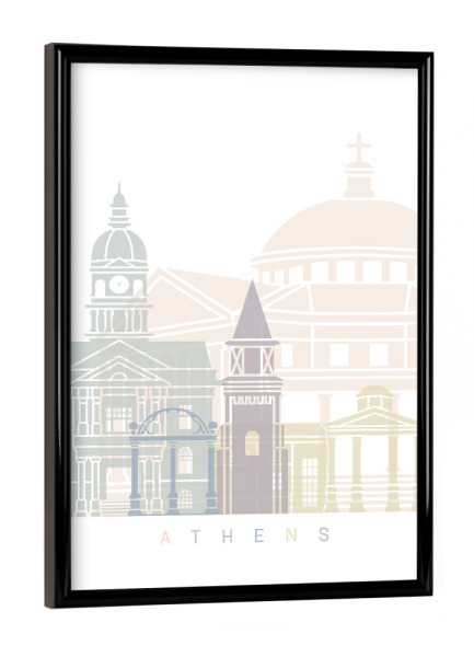 Poster mit schwarzem Rahmen "ATHEN GA SKYLINE PASTELL" artboxONE - Städte