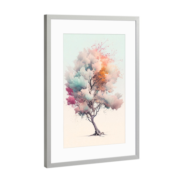 Poster mit Rahmen Silber "Malerei eines Pastellbaums" artboxONE - Natur