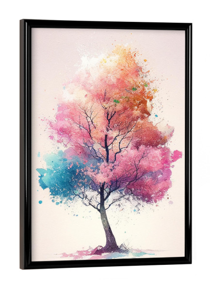 Poster mit schwarzem Rahmen "Pastellfarbene Baummalerei" artboxONE - Natur