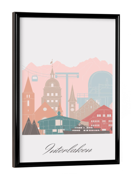 Poster mit schwarzem Rahmen "Interlaken Skyline Pastellstil" artboxONE - Städte,Reise,Architektur,Kartografie
