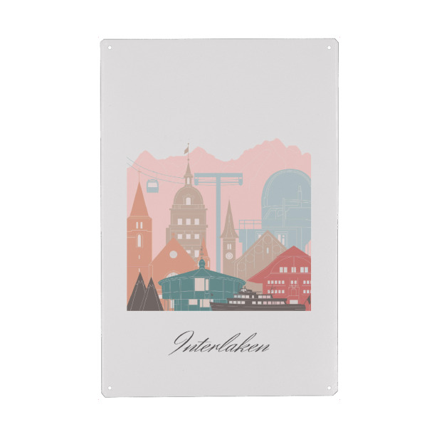 Metall Poster "Interlaken Skyline Pastellstil" artboxONE - Städte,Reise,Architektur,Kartografie