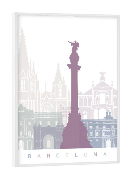Poster mit weißem Rahmen "BARCELONA-SKYLINE-PASTELL" artboxONE - Städte