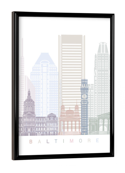 Poster mit schwarzem Rahmen "BALTIMORE-SKYLINE-PASTELL" artboxONE - Städte