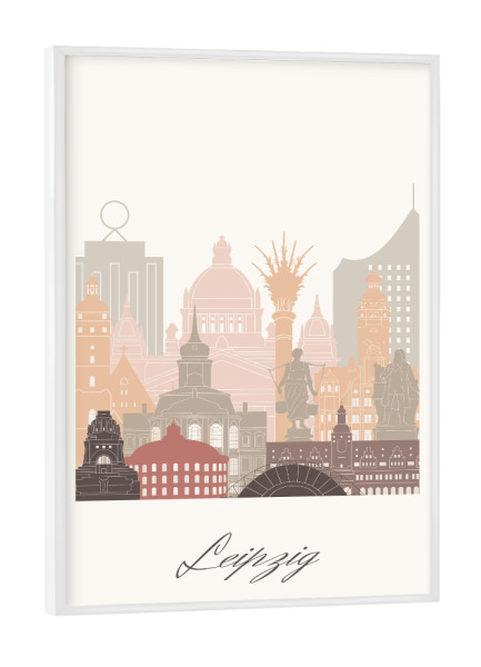 Poster mit weißem Rahmen "Leipziger Skyline-Terrakotta-Stil" artboxONE - Städte,Reise,Architektur,Kartografie