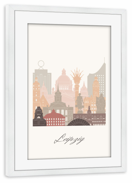 Poster mit Rahmen weiß "Leipziger Skyline-Terrakotta-Stil" artboxONE - Städte,Reise,Architektur,Kartografie