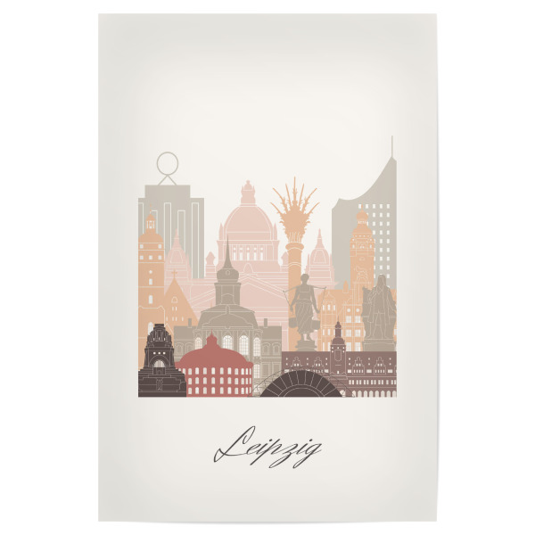 Poster "Leipziger Skyline-Terrakotta-Stil" artboxONE - Städte,Reise,Architektur,Kartografie