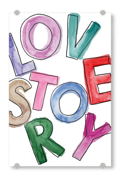 Acrylglasbild "LOVESTORY Wasserfarbe" artboxONE - Typografie - Liebe,Love,Lovestory,Verliebt,Valentinstag,Paar,Familie,Freundschaft,Freundin