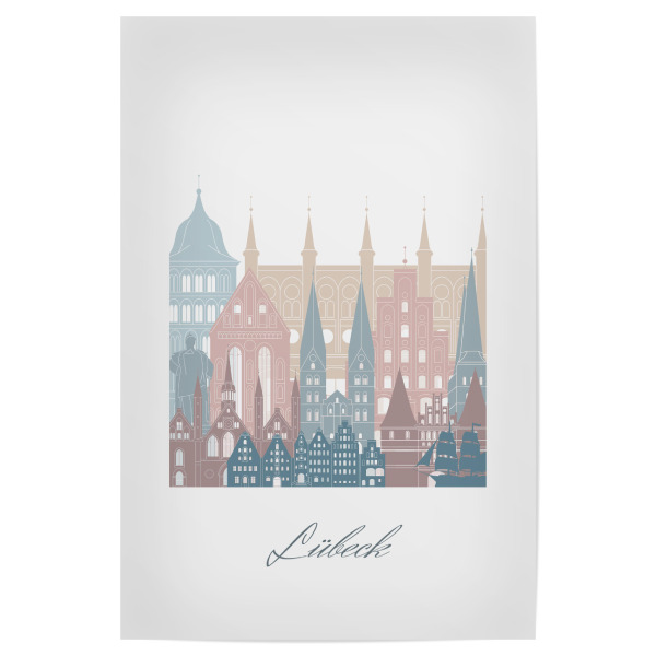 Poster "Lübeck Skyline Erdtöne Stil" artboxONE - Städte,Reise,Architektur,Kartografie