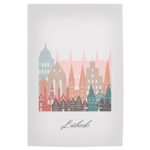 Poster 30x20 cm "Lübeck Skyline Pastellstil" artboxONE - Städte,Reise,Architektur,Kartografie
