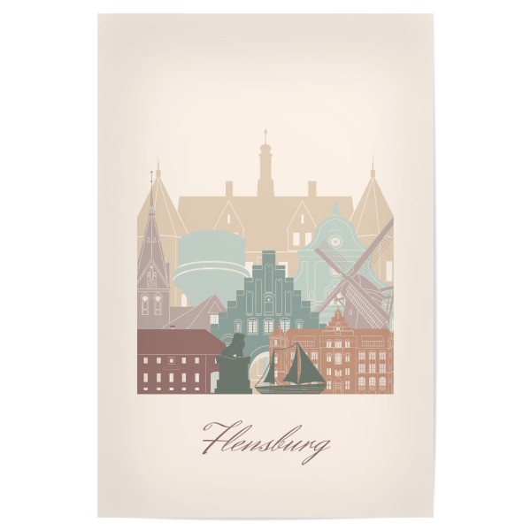 Poster "Flensburger Skyline - Salbeigrün" artboxONE - Städte,Reise,Architektur,Kartografie