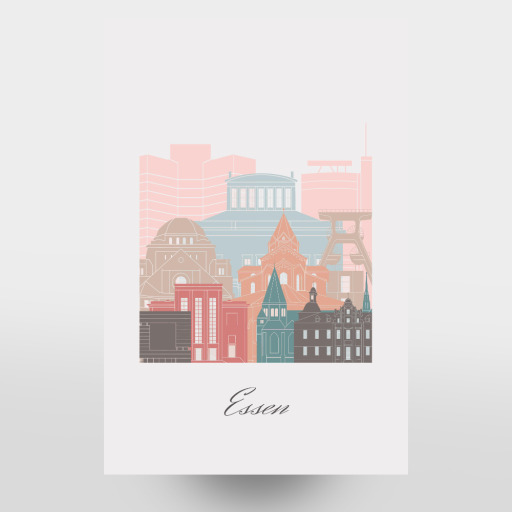 Essener Skyline Pastellstil