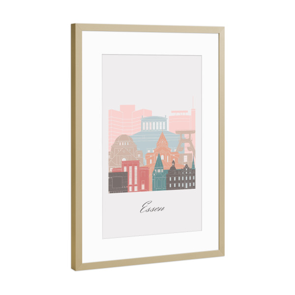 Poster mit Rahmen Gold "Essener Skyline Pastellstil" artboxONE - Städte,Reise,Architektur,Kartografie