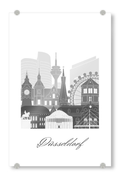 Acrylglasbild "Düsseldorfer Skyline SW" artboxONE - Städte,Reise,Architektur,Städte / Düsseldorf,Kartografie