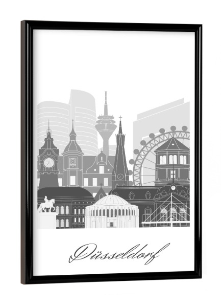 Poster mit schwarzem Rahmen "Düsseldorfer Skyline SW" artboxONE - Städte,Reise,Architektur,Städte / Düsseldorf,Kartografie