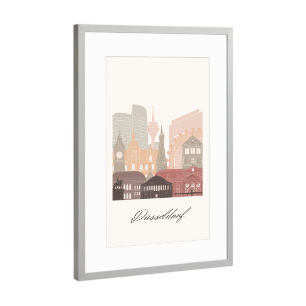 Poster mit Rahmen Silber "Düsseldorf Skyline Terrakotta" artboxONE - Städte,Reise,Architektur,Städte / Düsseldorf,Kartografie
